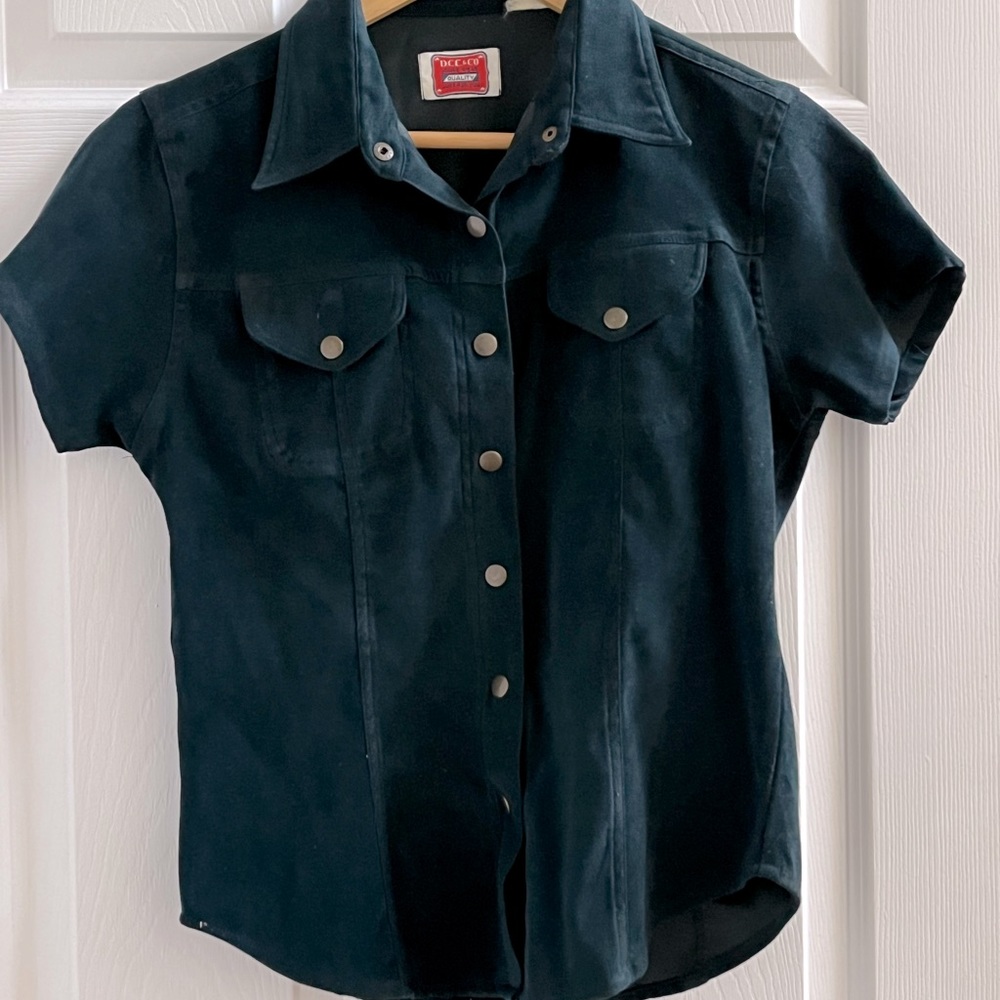 Vintage Dark Green Faux Suede Button Up Top